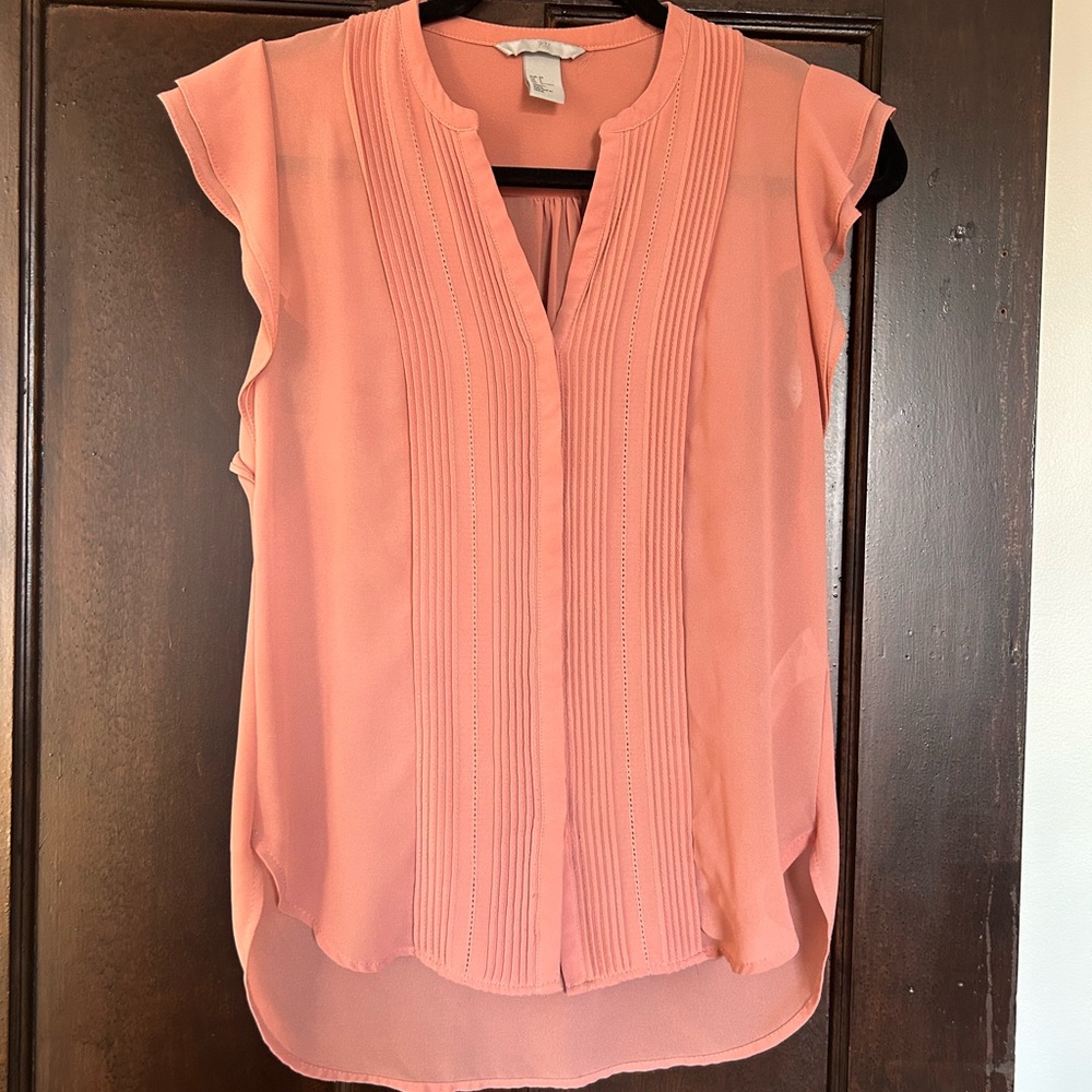 Women's Salmon Pink Ruffle Sleeveless  Blouse